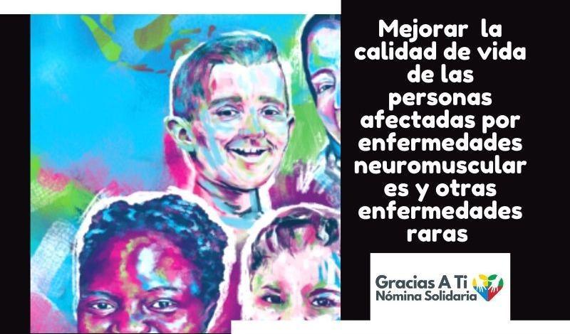 Detalle del cartel de la asociación con ilustraciones de personas con enferemedades neuromusculares