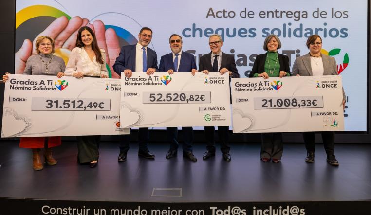 Los trabajadores del Grupo Social ONCE donan más de 105.000 euros a tres proyectos sociales con el programa de nómina solidaria Gracias A Ti