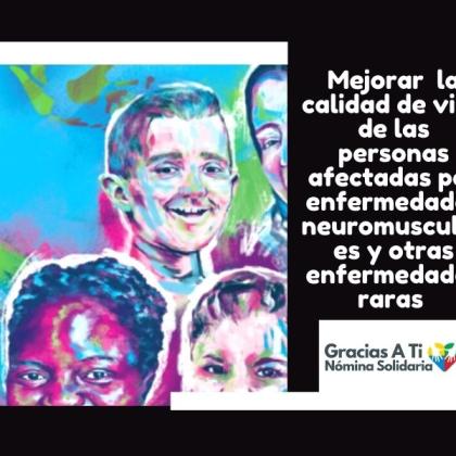 Detalle del cartel de la asociación con ilustraciones de personas con enferemedades neuromusculares
