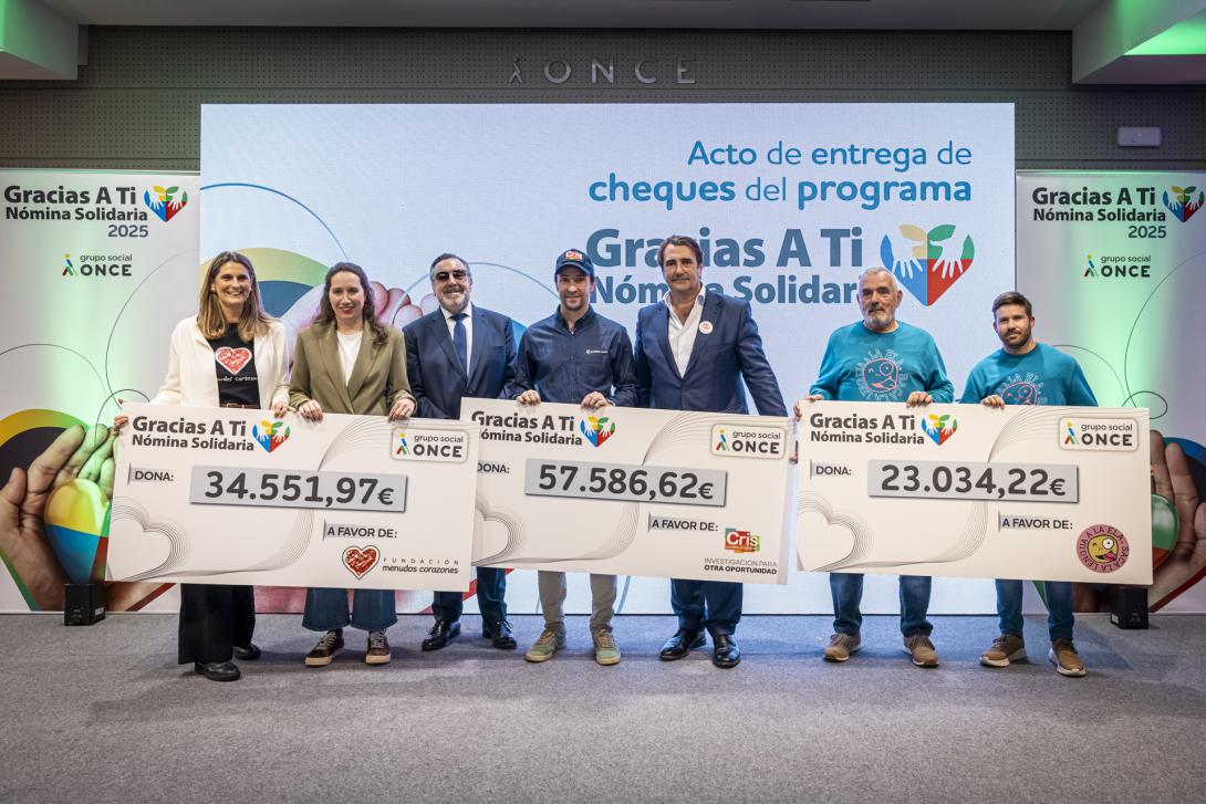 Los trabajadores del Grupo Social ONCE donan más de 115.000 euros a tres proyectos sociales con el programa de nómina solidaria Gracias A Ti