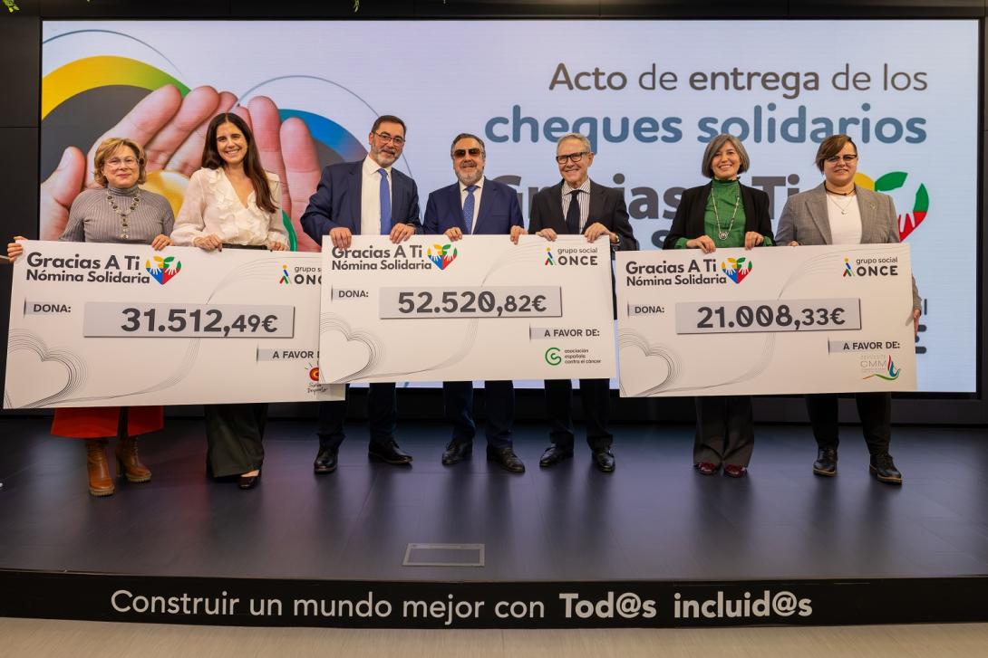 Los trabajadores del Grupo Social ONCE donan más de 105.000 euros a tres proyectos sociales con el programa de nómina solidaria Gracias A Ti